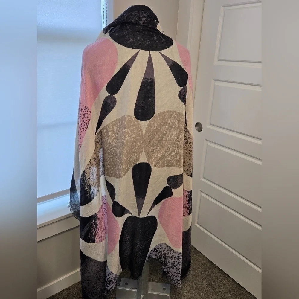 BP BRASS PLUM LIGHTWEIGHT SCARF SHAWL WRAP BLACK PINK PURPLE ABSTRACT WOMEN OS